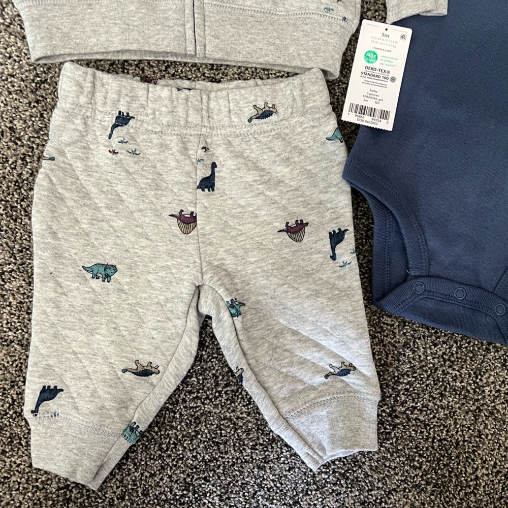 Carter’s Baby Quilted 3 Piece Hooded Jacket Set, 3M, Heather Gray & Navy - Picture 4 of 7